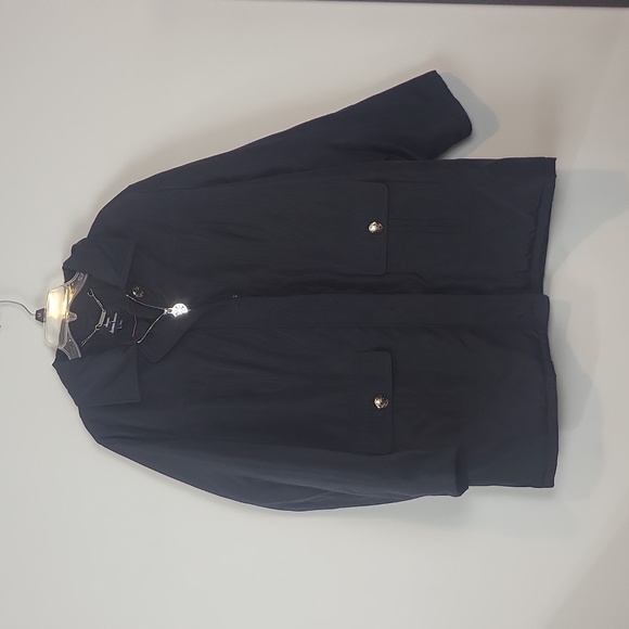 DENNIS BY DENNIS BRASSO Black Water Resistant Quilted Interior Coat Gold Buttons - Picture 5 of 15